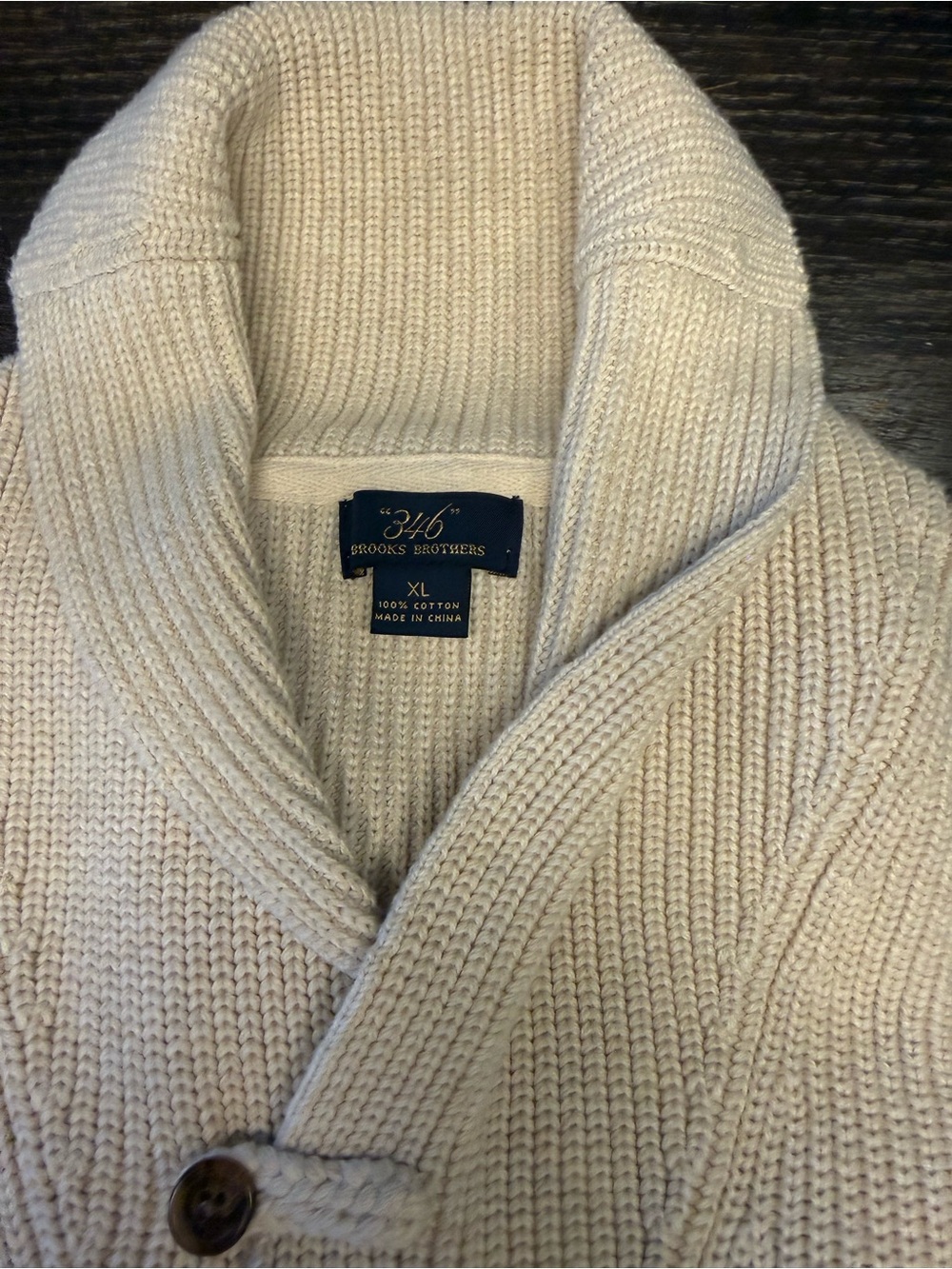 Brooks Brothers 346 Men's XL Navy Cream Cotton Shawl Collar Sweater - Picture 6 of 6